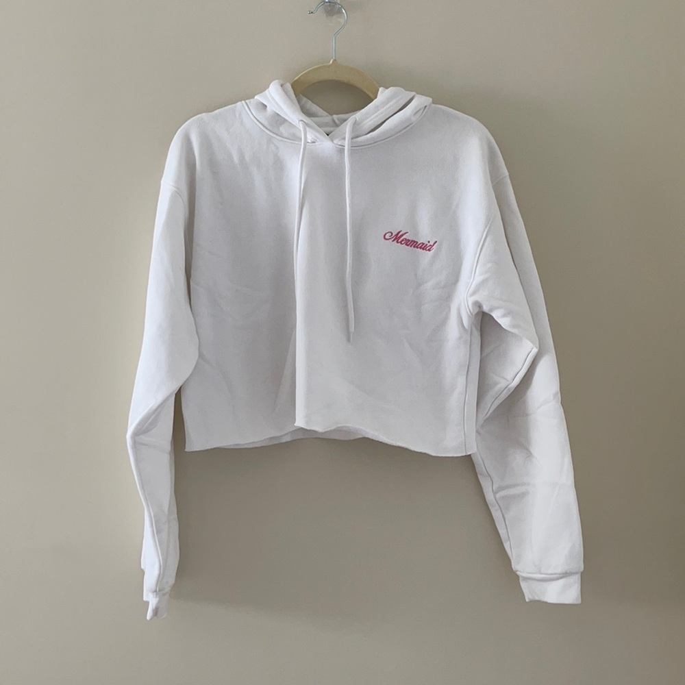 Mermaid cropped white hoodie sweatshirt - Like New